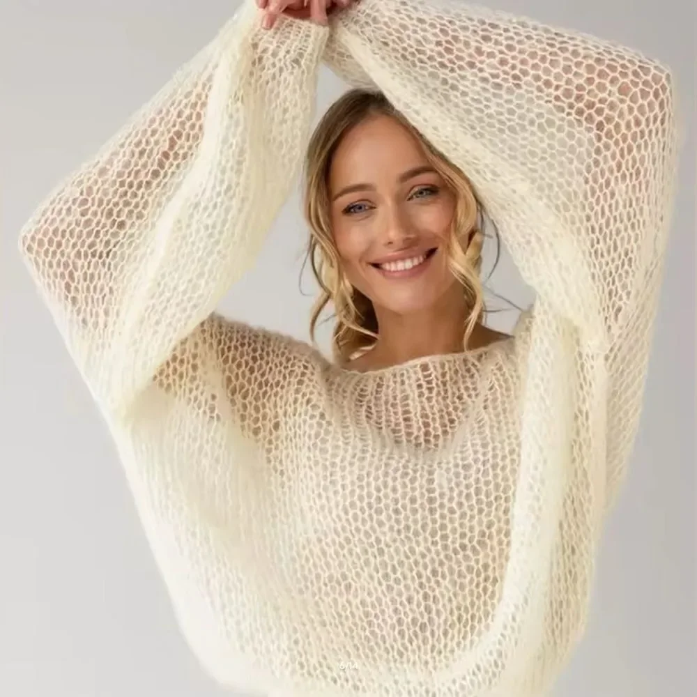 🌟💝Elegant 💝🌟 🌺COQUETTE-GIRL🌺 Cream/Yellow Knit Lantern Sleeve Sweater